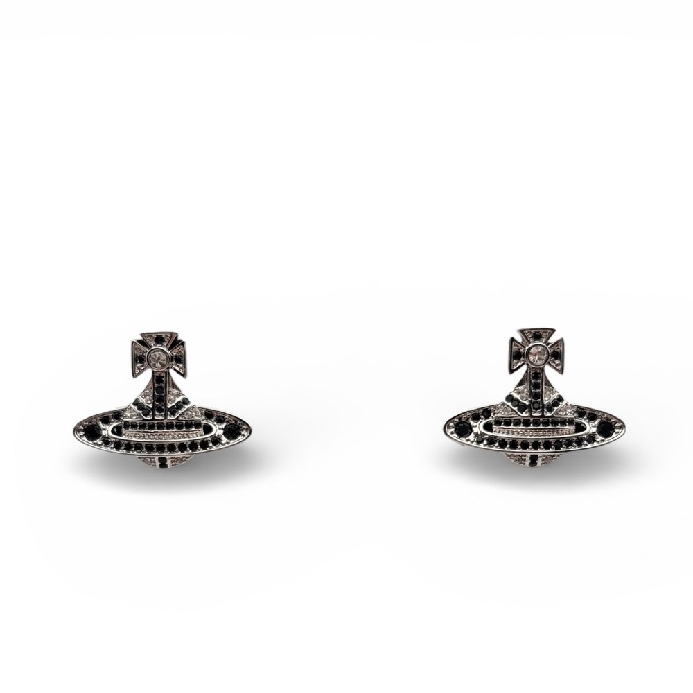 Vivienne Westwood Orb Earrings Clear & Black Crystal Silver Tone